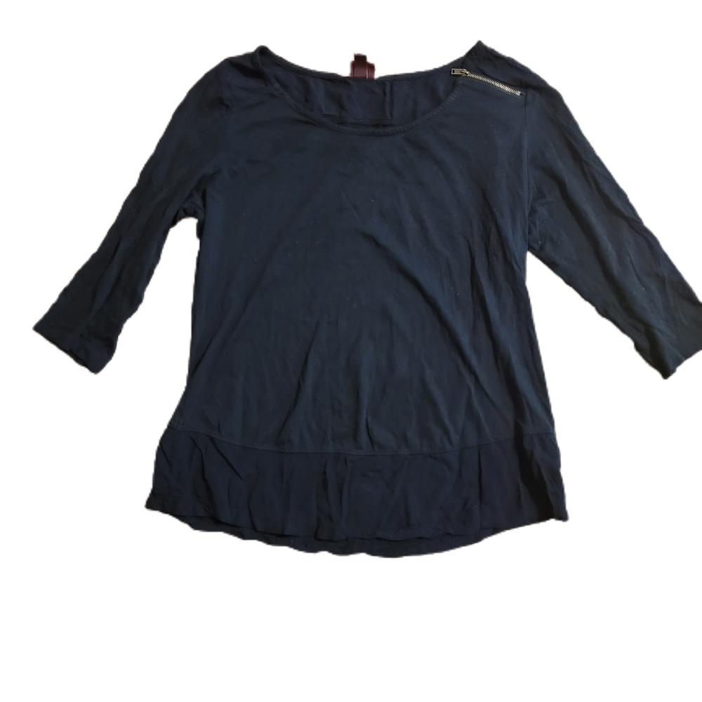 Merona Black 3/4 Sleeve Shirt With Zipper Detail Size XL